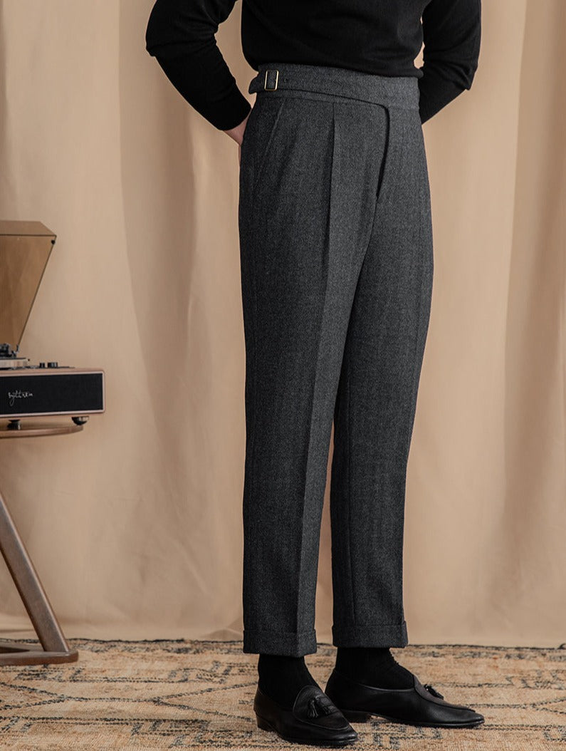Pantalón "Modena" Gurkha de Mezcla de Lana con Pliegue