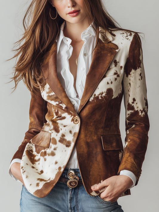 Agathe | Blazer Vintage Estampado de Vaca Eco-Responsable