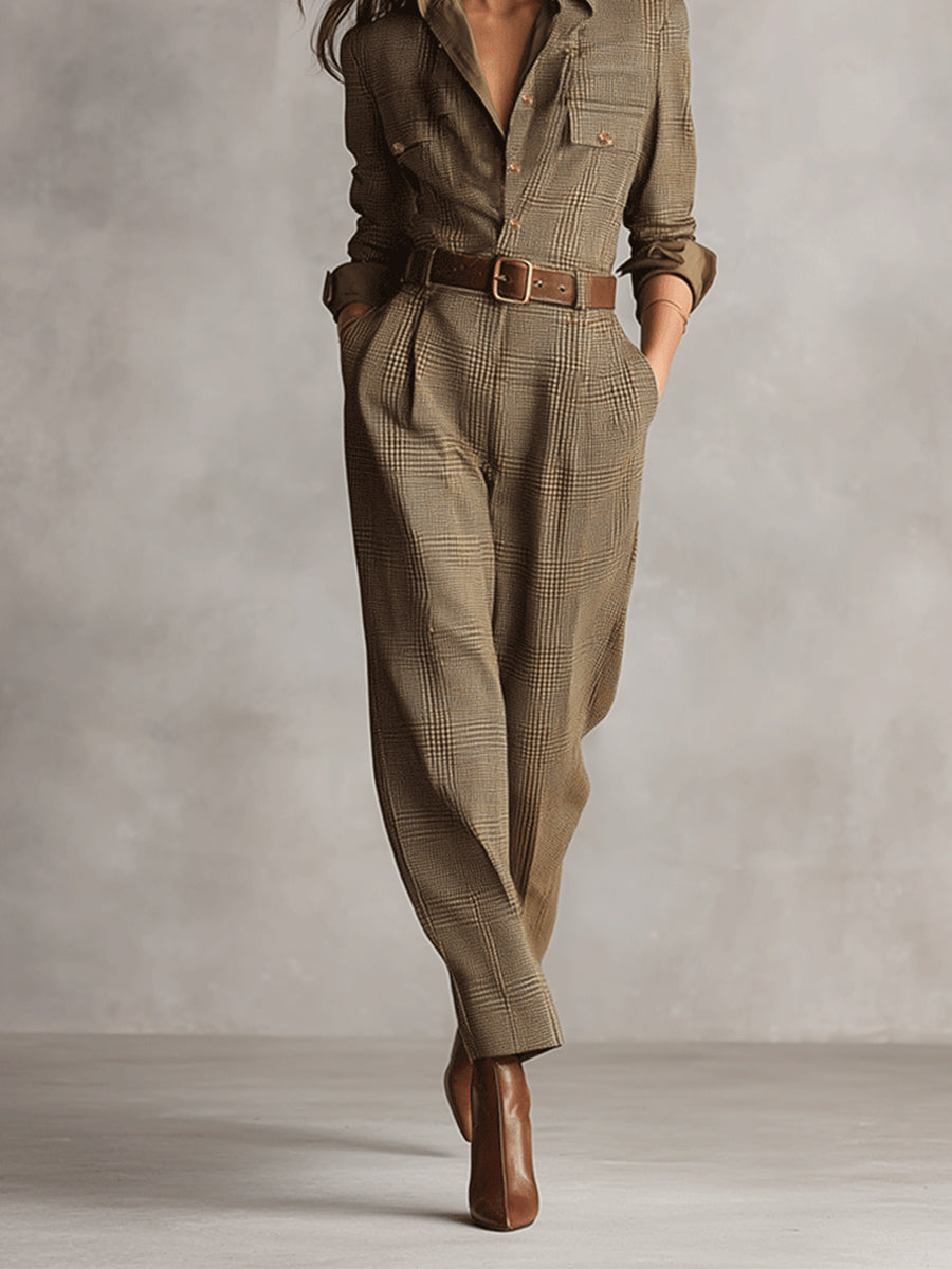 Camila | Jumpsuit Café con Detalles Sofisticados