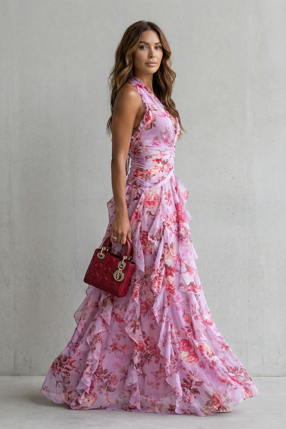 Rosalind | Romantic Rose Cascade Dress with Sweetheart Neckline