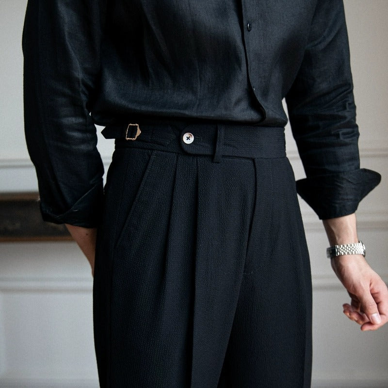 Pantalón "Positano" de Seersucker Ligero con Doble Pliegue