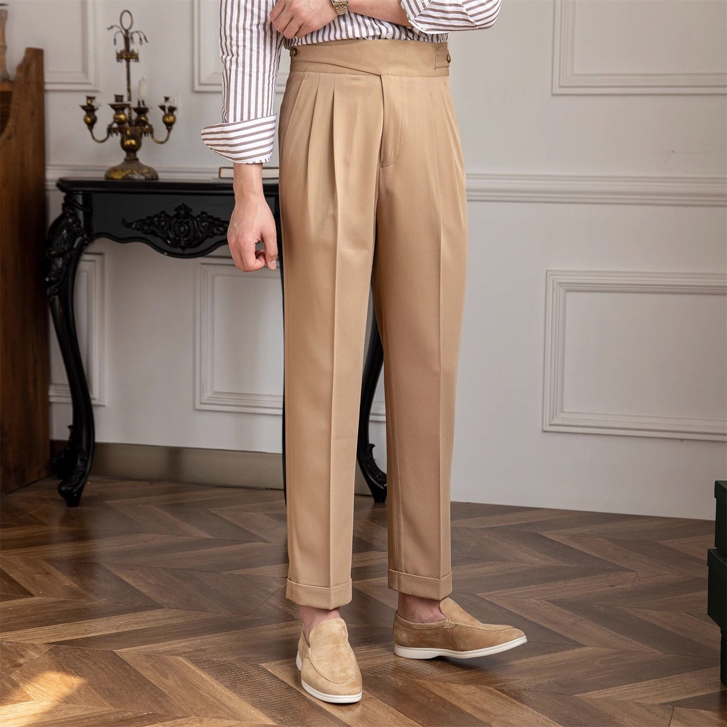 Pantalón "Moneglia" con Pliegue, Corte Recto
