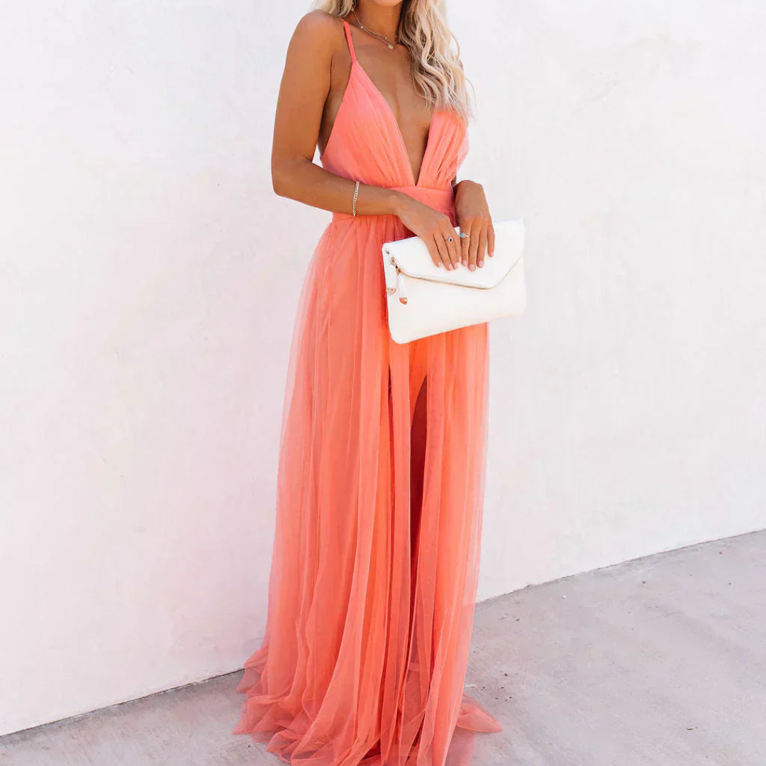 Genevieve | Coral Glow Maxi Dress
