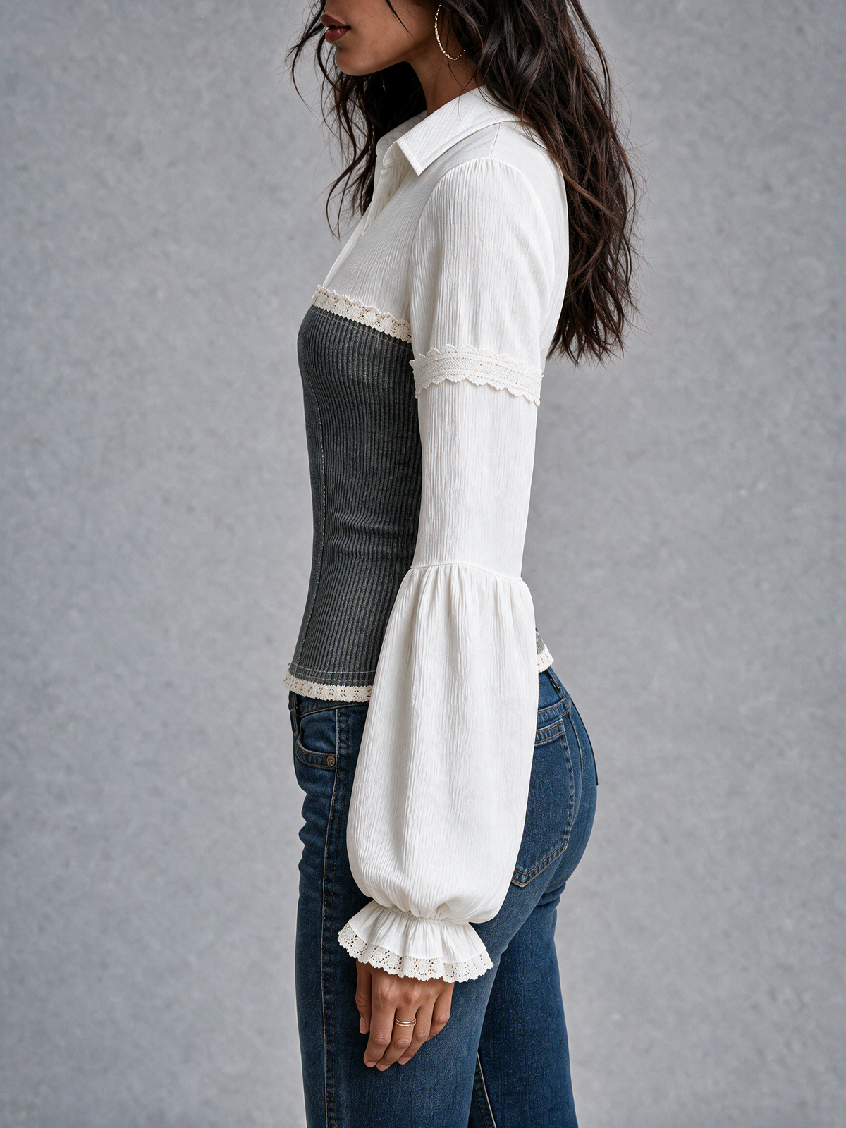 Blusa Falsa de Dos Piezas: Camisa y Top Corsé Acanalado