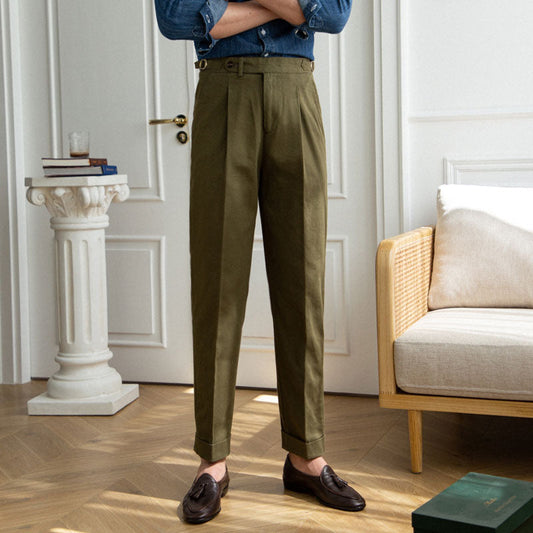 Pantalón "Antibes" de Gabardina de Algodón, Corte Recto