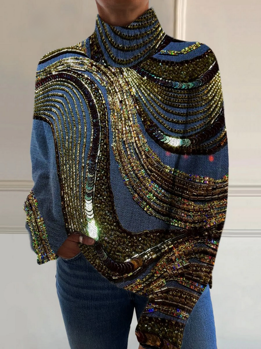Yolanda | Blusa Navideña Brillante de Cuello de Tortuga