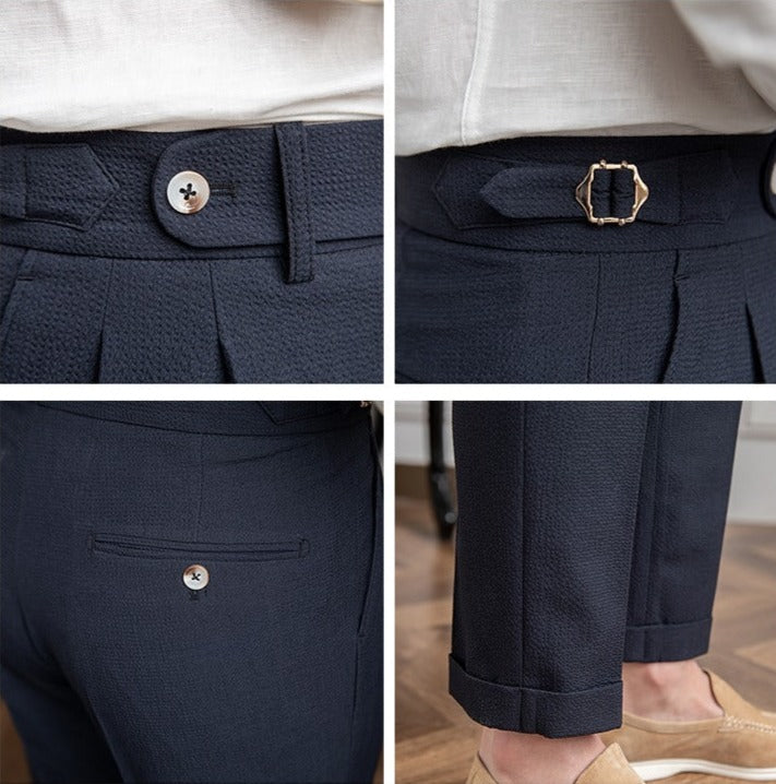 Pantalón "Positano" de Seersucker Ligero con Doble Pliegue