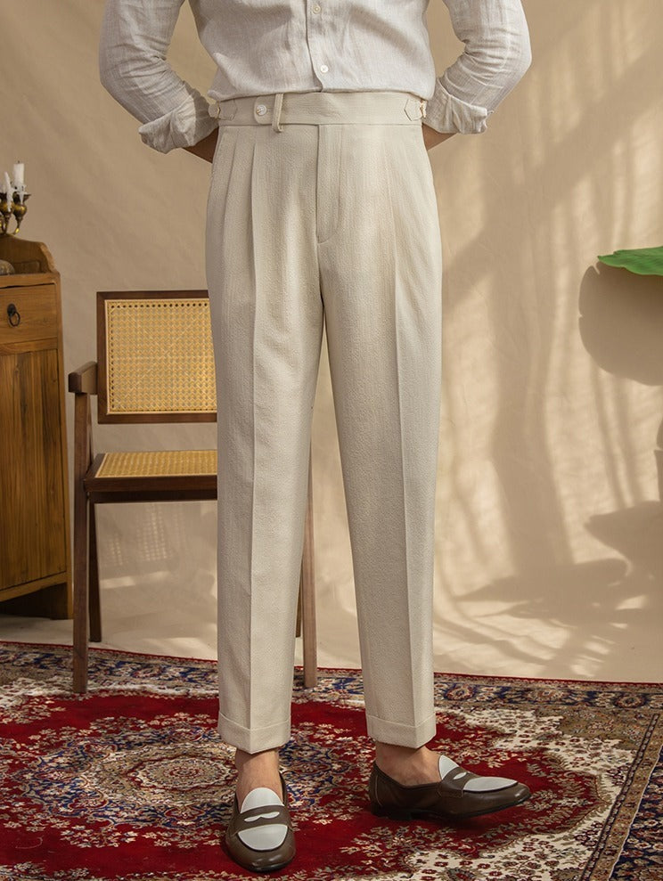 Pantalón "Monterosso" de Seersucker con Pliegue