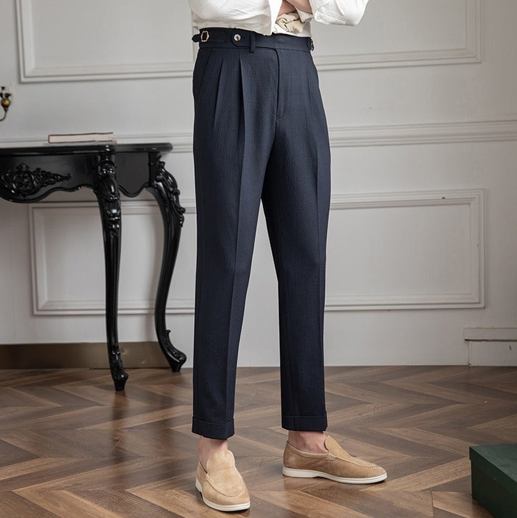 Pantalón "Positano" de Seersucker Ligero con Doble Pliegue