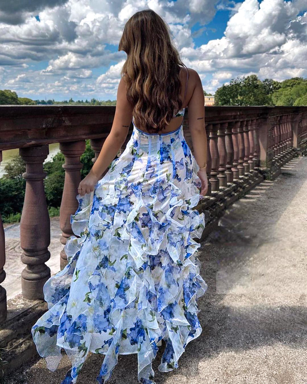 Iris | Floral Midi Dress with Ruching