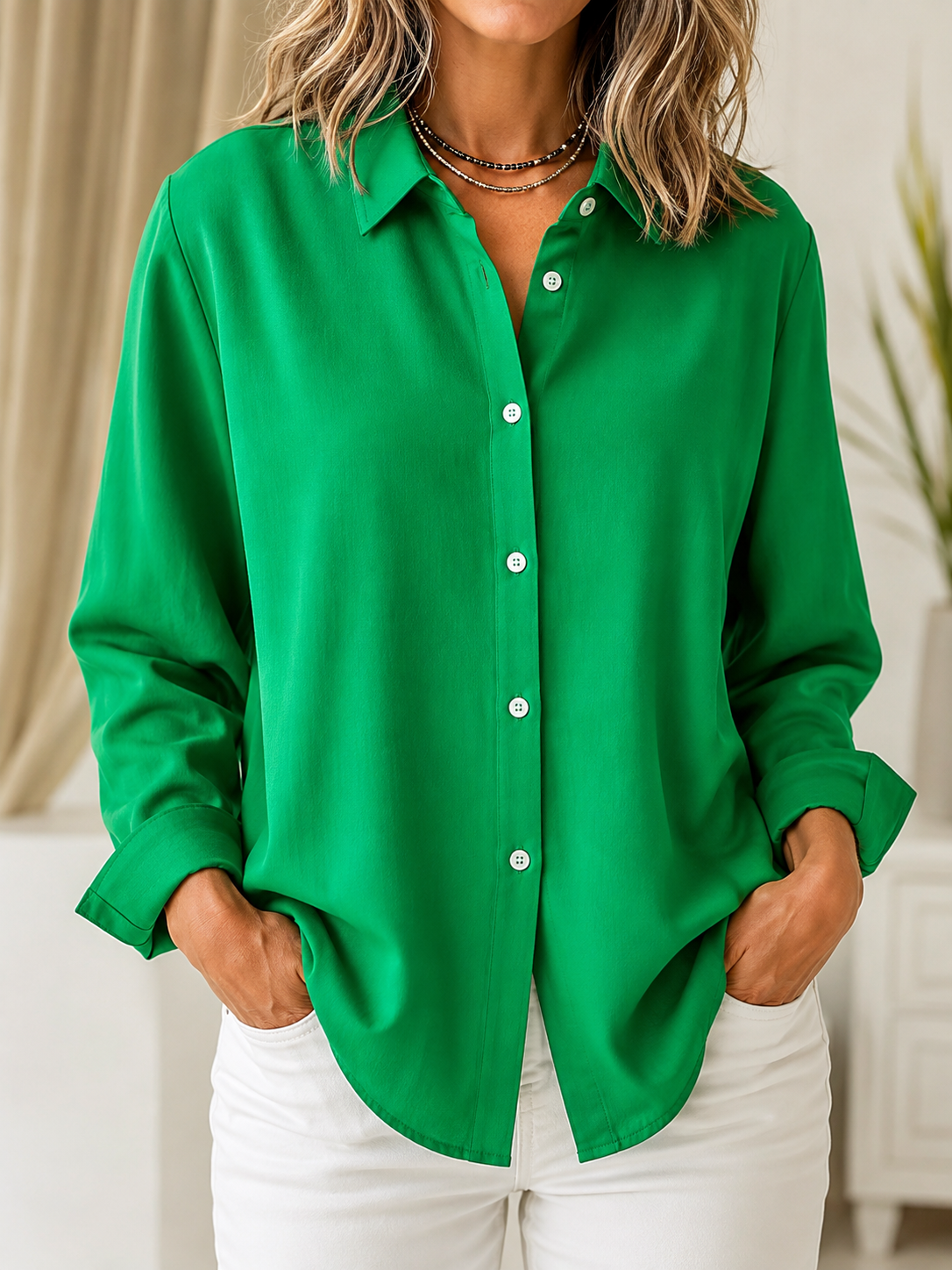 Sandra | Blusa Clásica Lisa con Botones