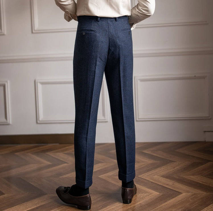 Pantalón de Vestir "Winchester" de Mezcla de Lana con Estampado Espiga