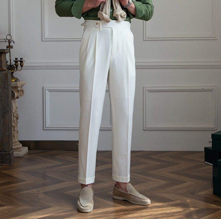 Pantalón "Positano" de Seersucker Ligero con Doble Pliegue