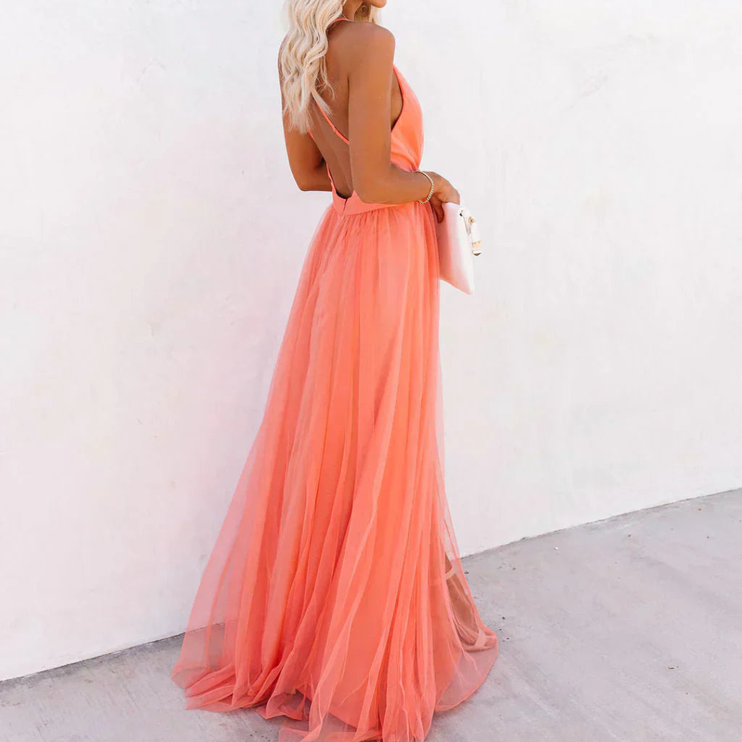 Genevieve | Coral Glow Maxi Dress