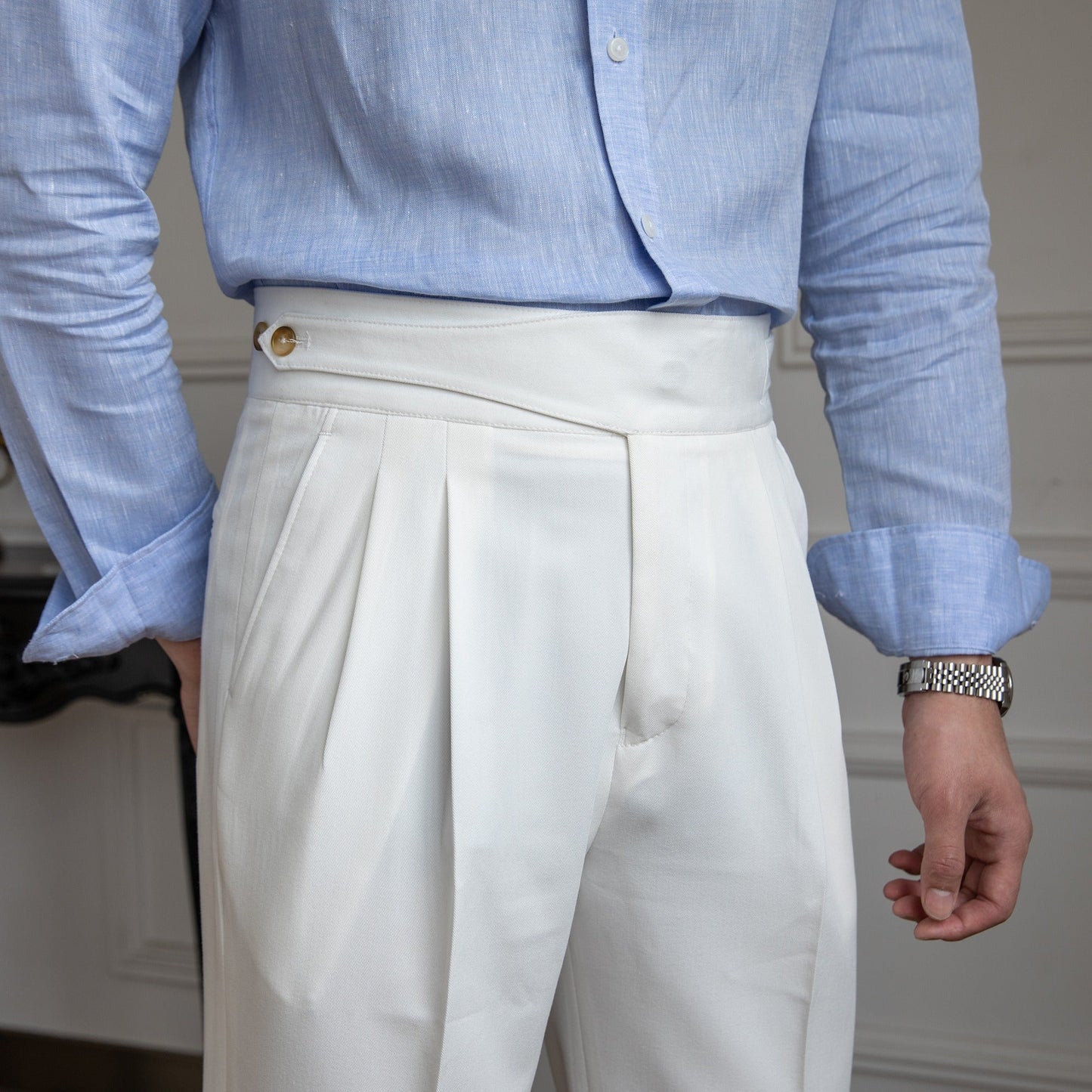 Pantalón "Moneglia" con Pliegue, Corte Recto