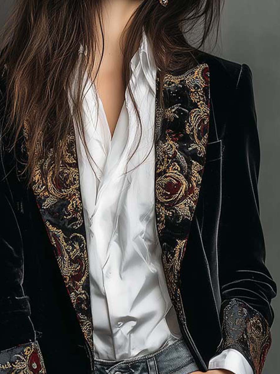 Léontine | Blazer Entallado con Estampado Barroco Negro