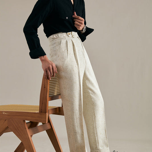 Pantalón "Brunello" de Lino con Doble Pliegue, Corte Recto
