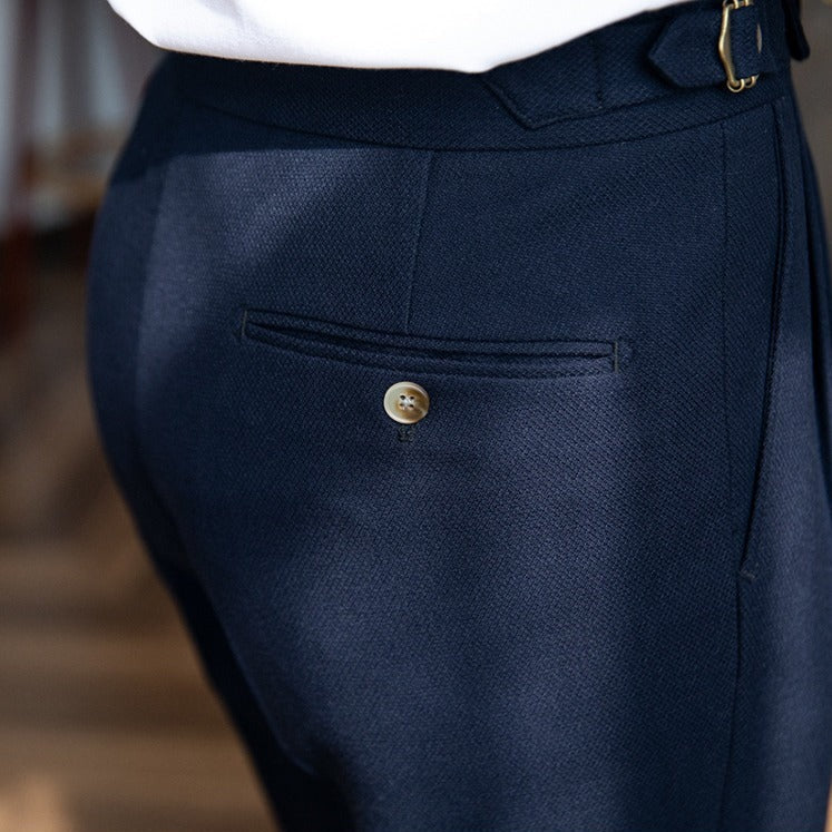 Pantalón "London" de Mezcla de Lana Texturizado con Doble Pliegue
