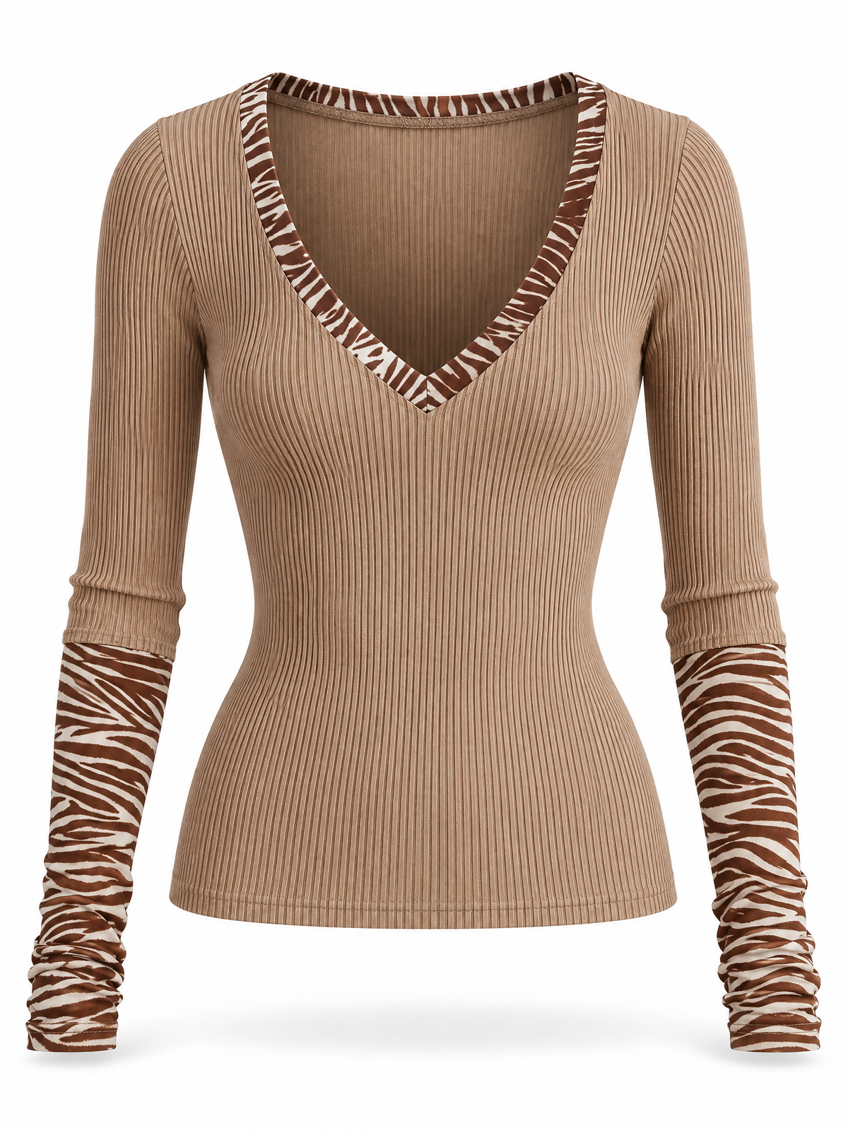 Top Acanalado Desert Muse con Ribetes de Cebra