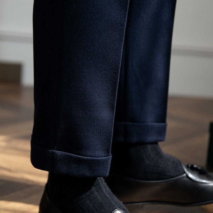 Pantalón "London" de Mezcla de Lana Texturizado con Doble Pliegue