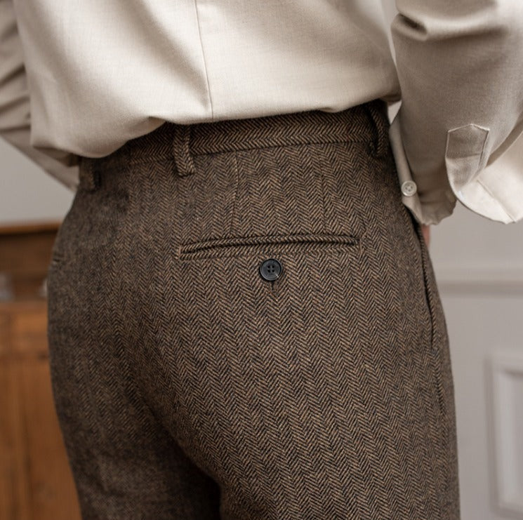 Pantalón de Vestir "Winchester" de Mezcla de Lana con Estampado Espiga