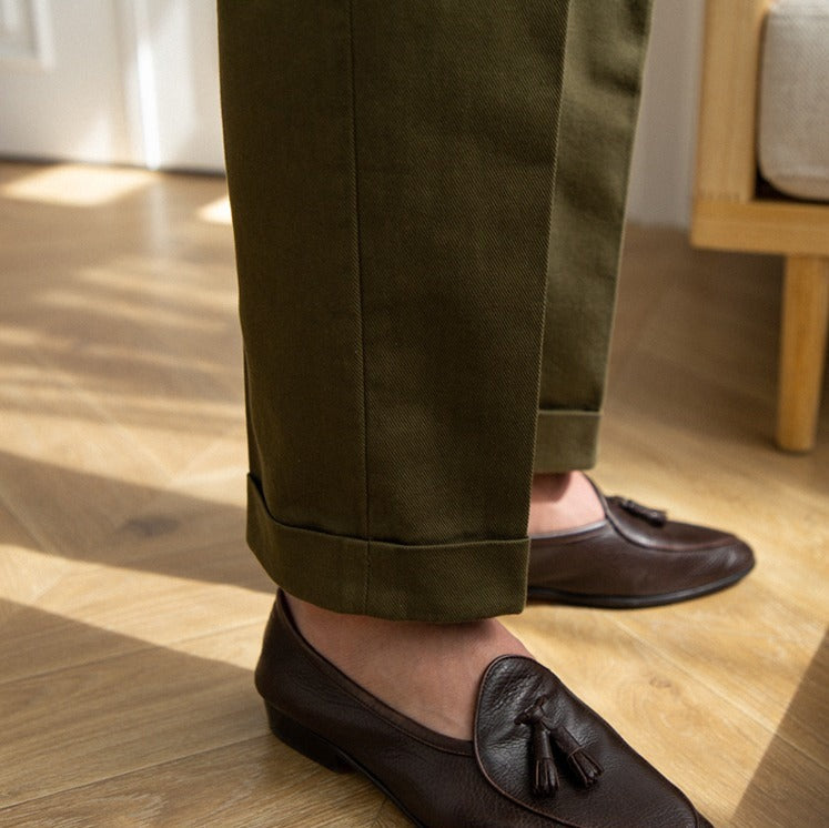 Pantalón "Antibes" de Gabardina de Algodón, Corte Recto