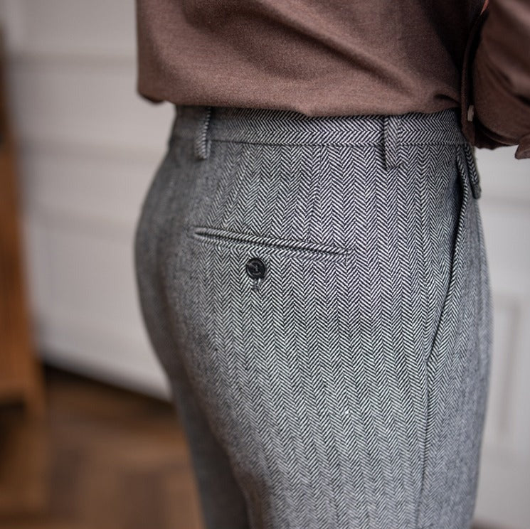 Pantalón de Vestir "Winchester" de Mezcla de Lana con Estampado Espiga