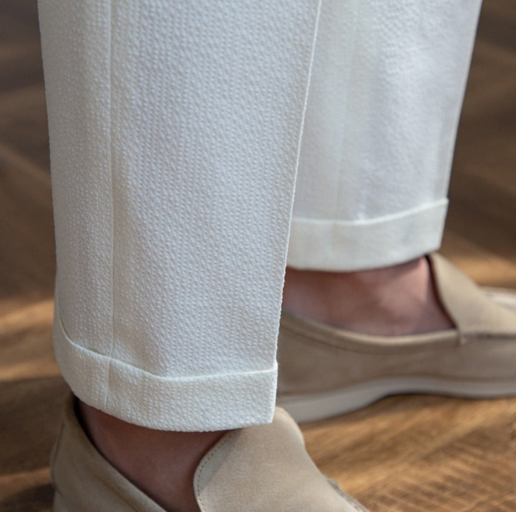 Pantalón "Positano" de Seersucker Ligero con Doble Pliegue