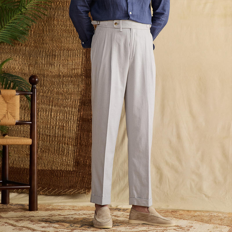 Pantalón "Monaco" de Lino con Doble Pliegue, Corte Recto