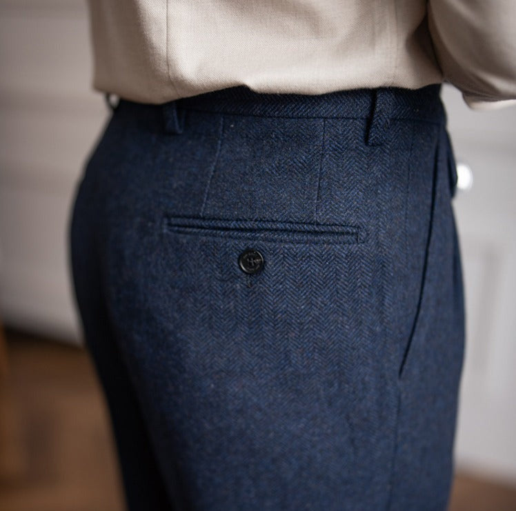 Pantalón de Vestir "Winchester" de Mezcla de Lana con Estampado Espiga