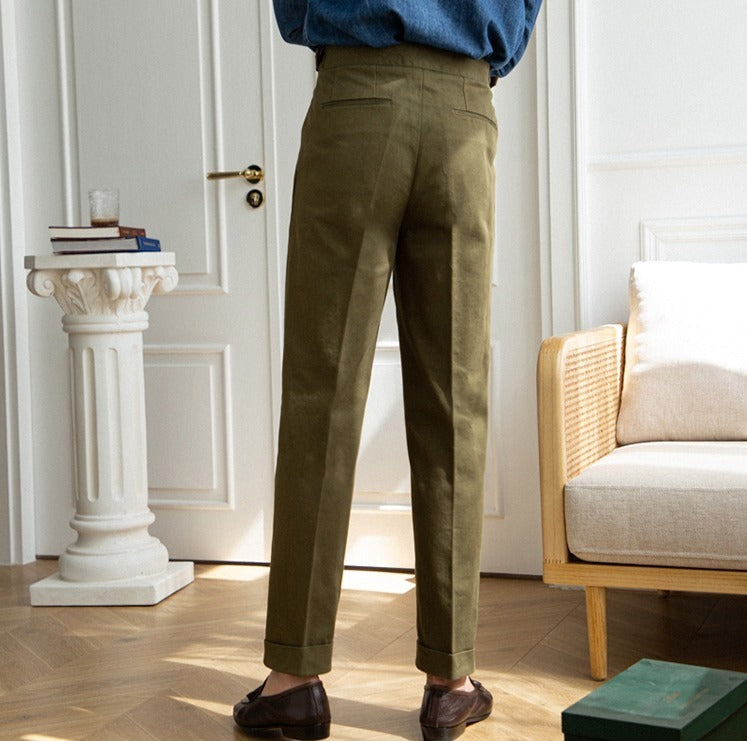 Pantalón "Antibes" de Gabardina de Algodón, Corte Recto