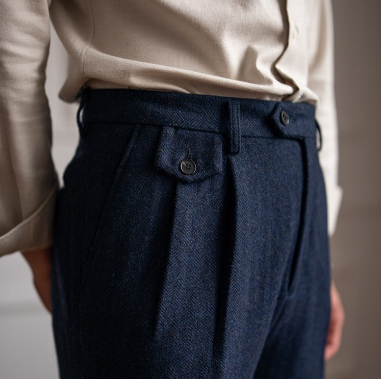 Pantalón de Vestir "Winchester" de Mezcla de Lana con Estampado Espiga
