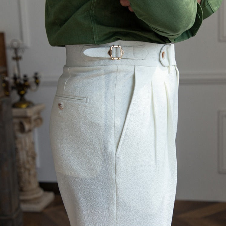 Pantalón "Positano" de Seersucker Ligero con Doble Pliegue