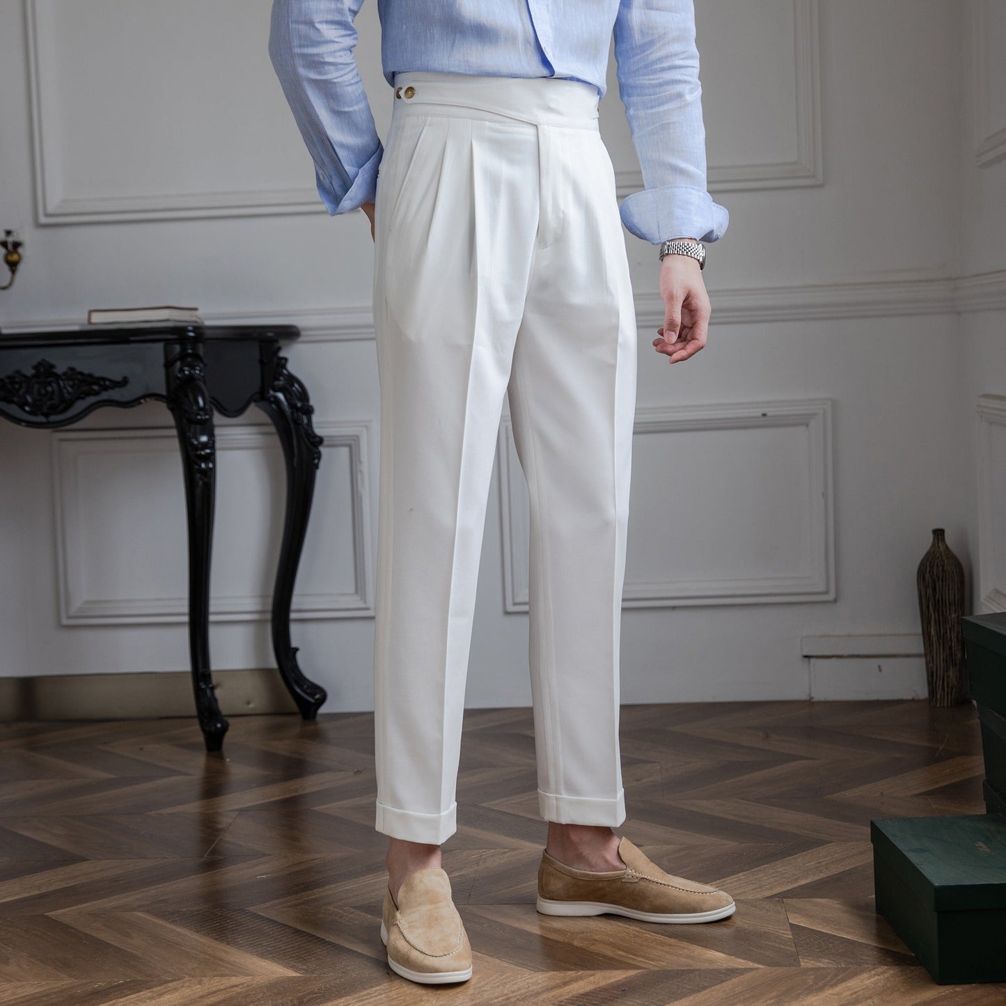 Pantalón "Moneglia" con Pliegue, Corte Recto