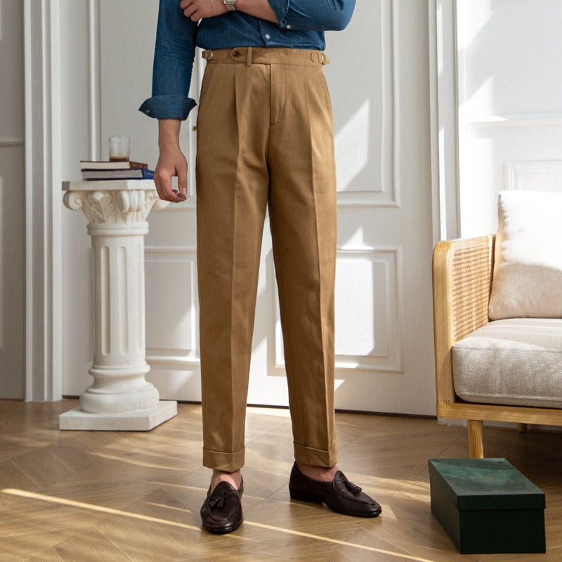 Pantalón "Antibes" de Gabardina de Algodón, Corte Recto