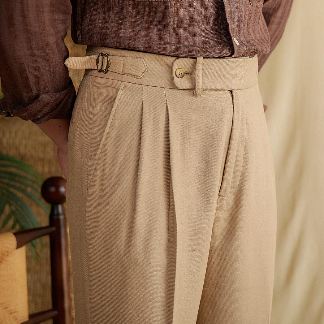 Pantalón "Monaco" de Lino con Doble Pliegue, Corte Recto