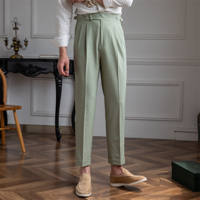 Pantalón "Positano" de Seersucker Ligero con Doble Pliegue