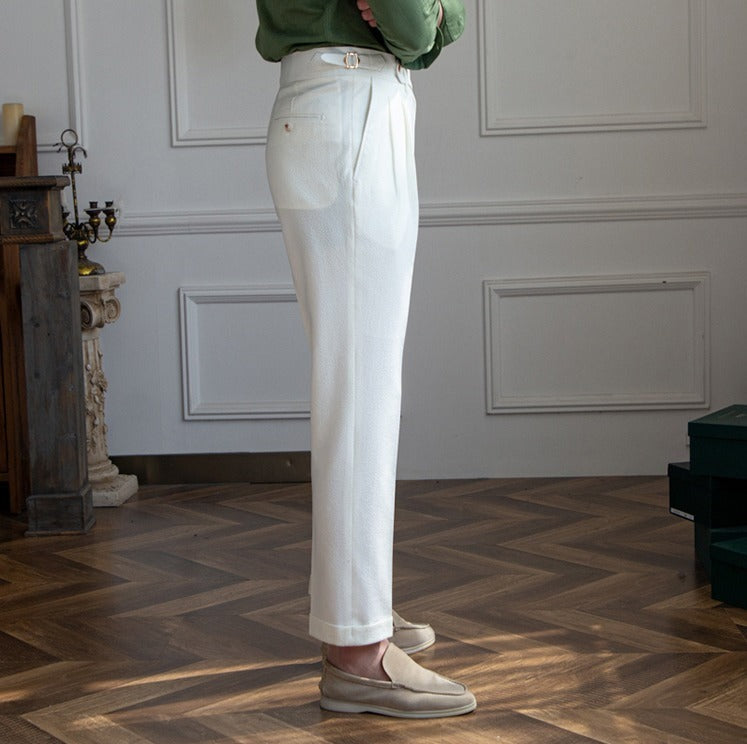 Pantalón "Positano" de Seersucker Ligero con Doble Pliegue