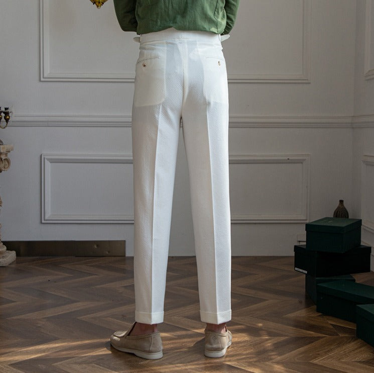 Pantalón "Positano" de Seersucker Ligero con Doble Pliegue
