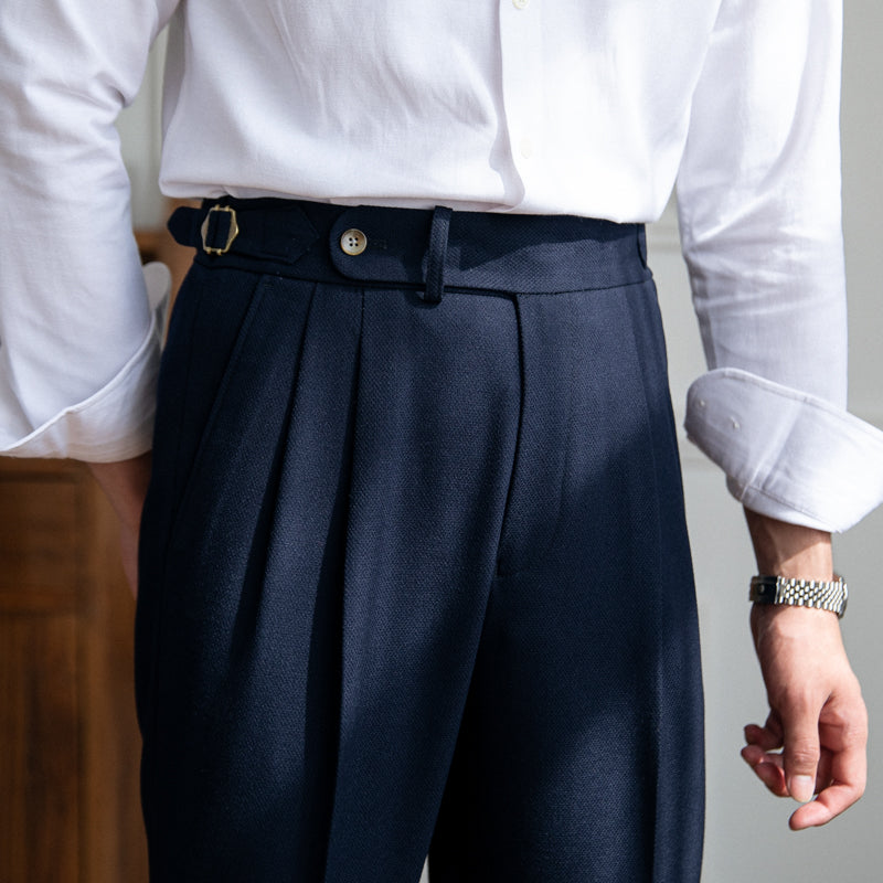 Pantalón "London" de Mezcla de Lana Texturizado con Doble Pliegue