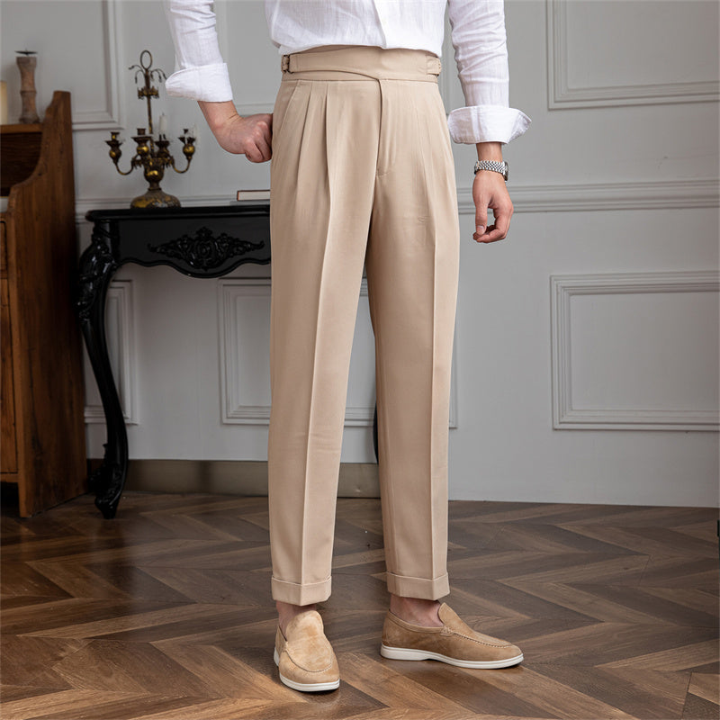 Pantalón "Portovenere" Gurkha con Botón y Pliegue