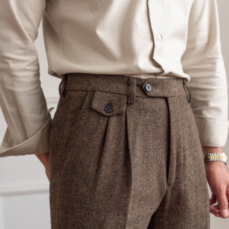 Pantalón de Vestir "Winchester" de Mezcla de Lana con Estampado Espiga