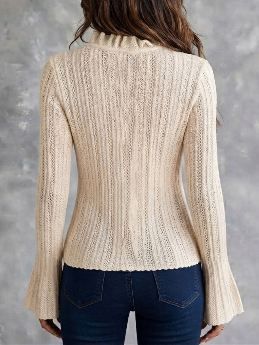Cárdigan Boho Romántico de Punto de Encaje con Cuello de Olanes y Corte Acampanado
