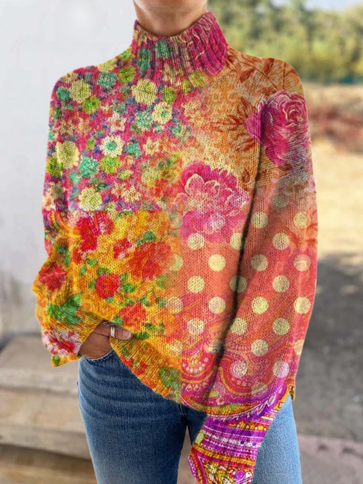 Cassandra | Suéter Floral de Cuello Semialto