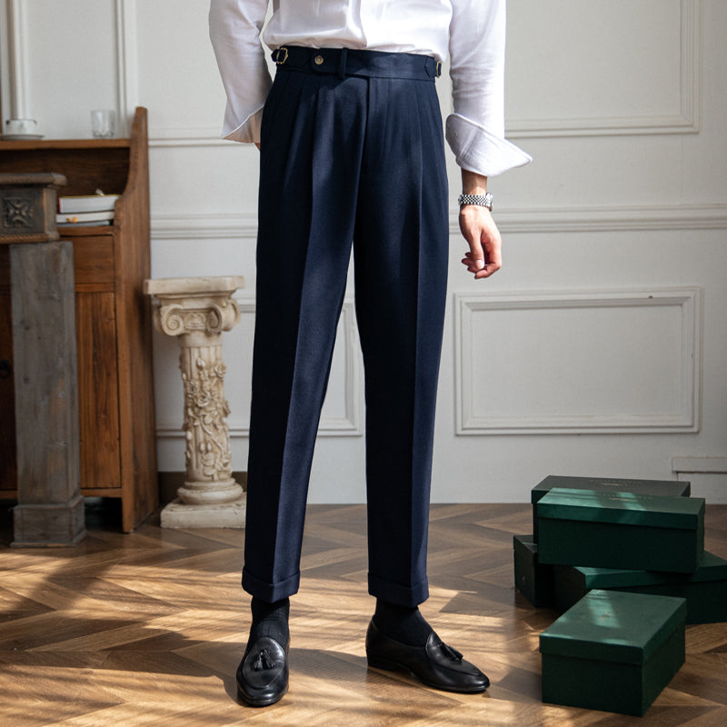 Pantalón "London" de Mezcla de Lana Texturizado con Doble Pliegue