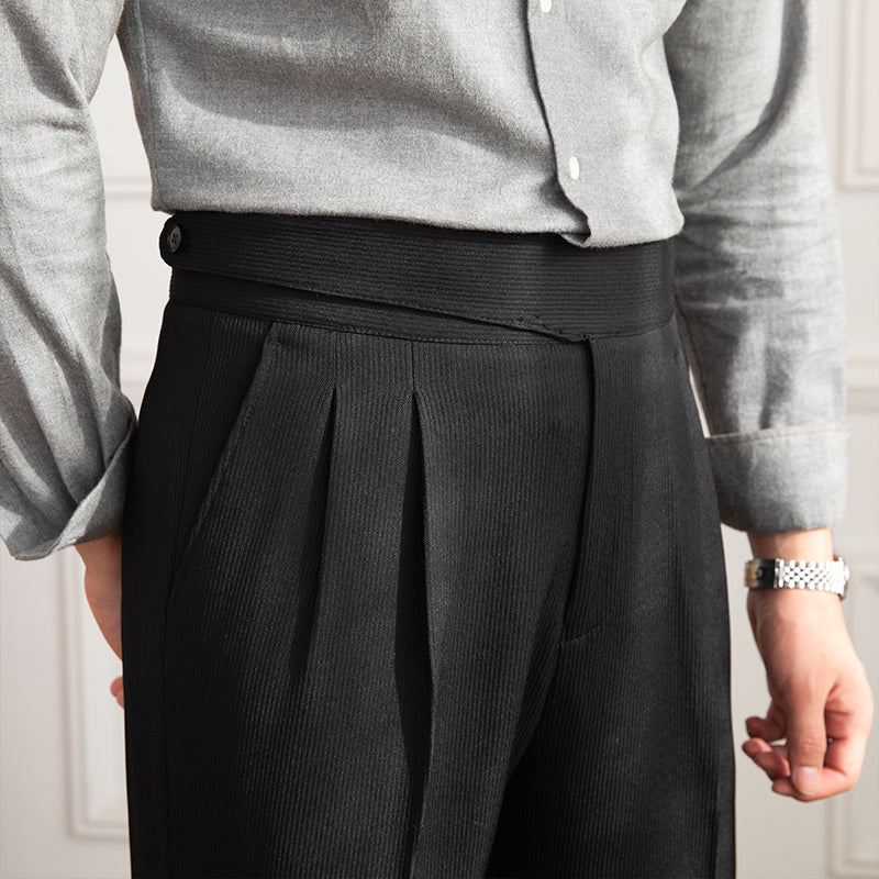 Pantalón "Moneglia" Acanalado con Pliegue, Corte Recto