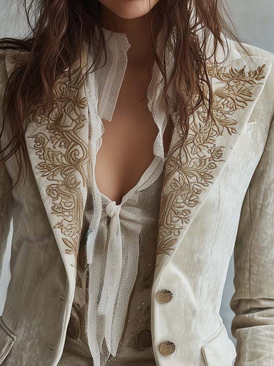 Constance | Blazer Marfil Bordado Estilo Sastre