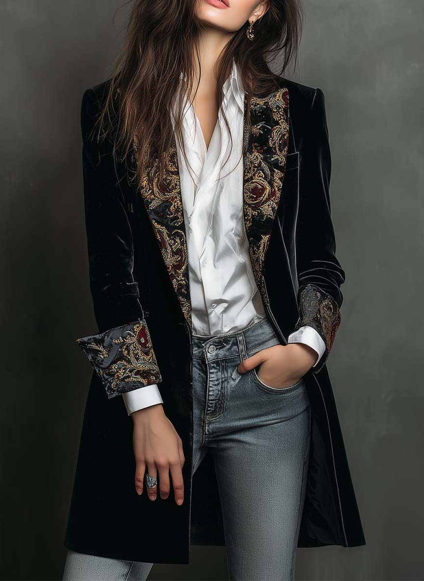 Léontine | Blazer Entallado con Estampado Barroco Negro