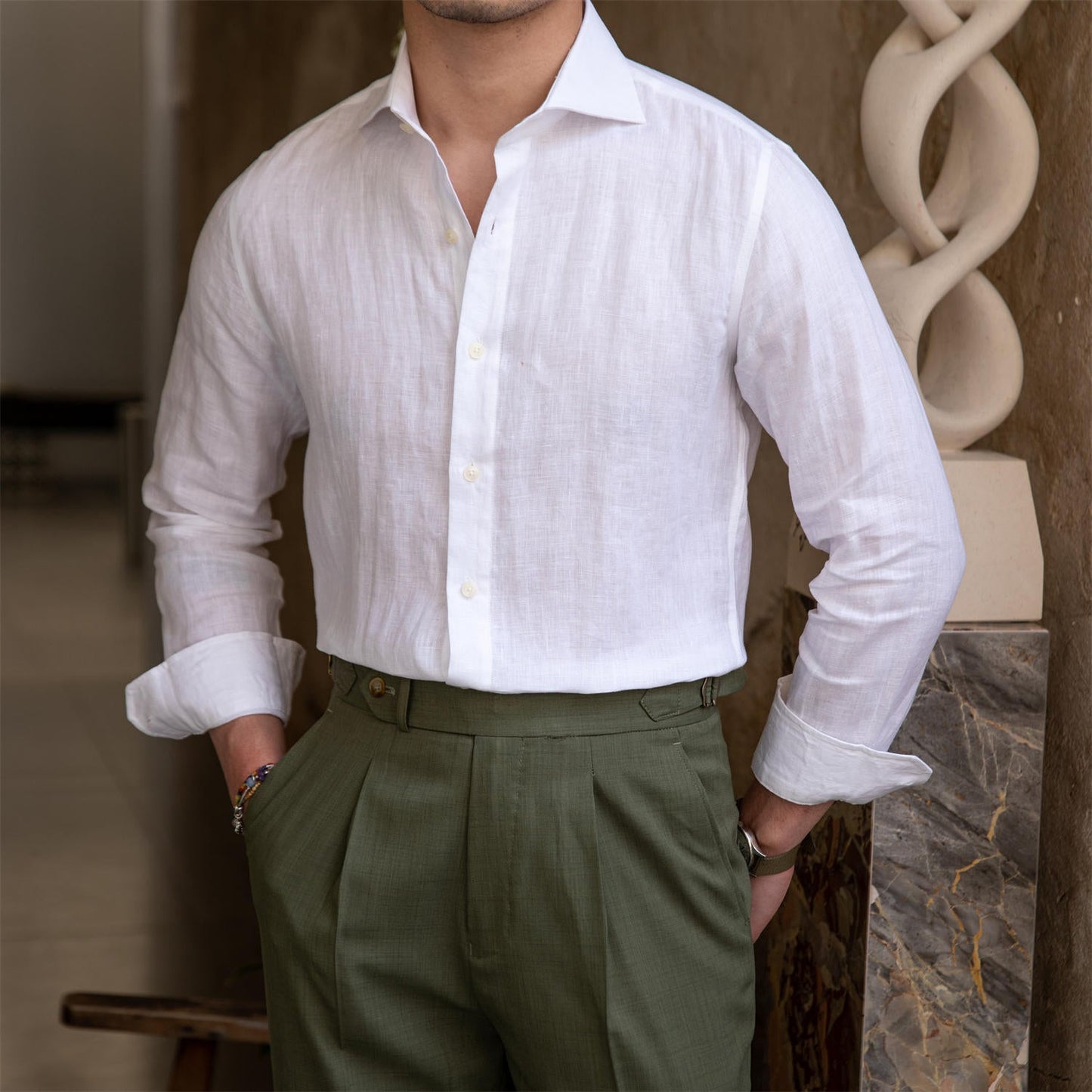 Camisa "Monaco" de Lino, Manga Larga