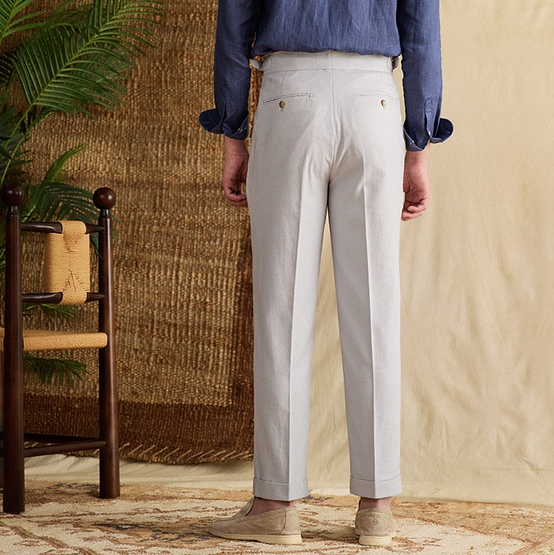 Pantalón "Monaco" de Lino con Doble Pliegue, Corte Recto